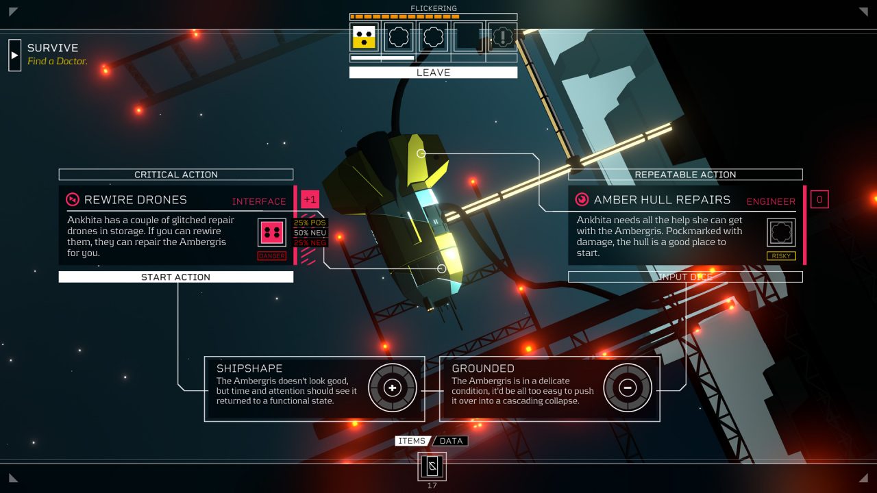 An action tree detailing types of actions to take in Citizen Sleeper.