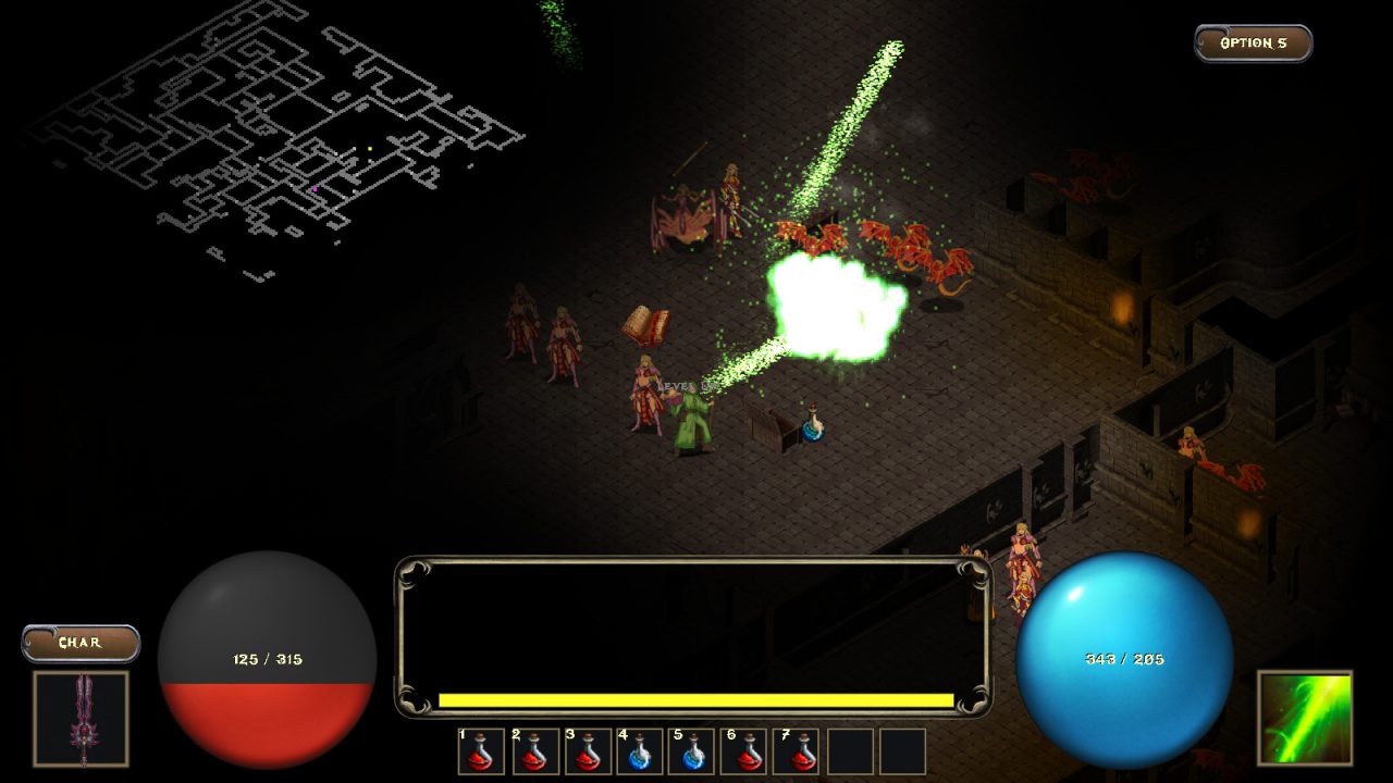 Escape from Deathmark Dungeon Screenshot of a Wizard Casting a Green Colored Spell on Flying Enemies in the Dungeon.