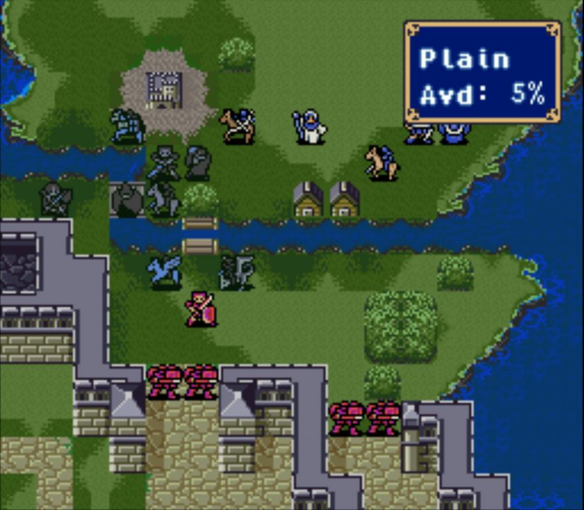 Units populate an overhead map in Fire Emblem: Mystery of the Emblem.