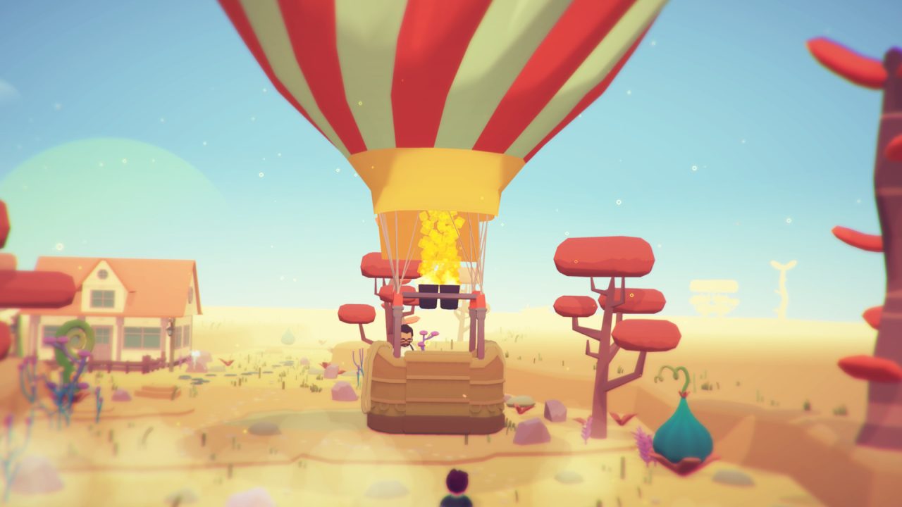 Ooblets Screenshot  of characters in a hot air balloon