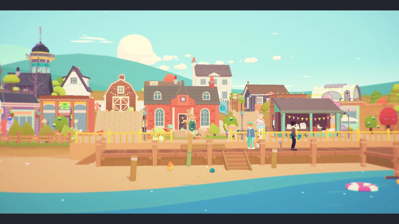 A scenic vista of Badgetown in the video game Ooblets.