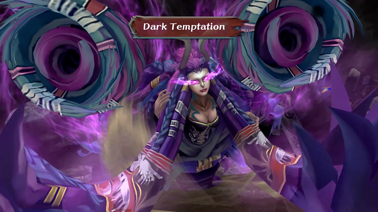 Enemy casts spell "Dark Temptation" in Romancing SaGa -Minstrel Song- Remastered
