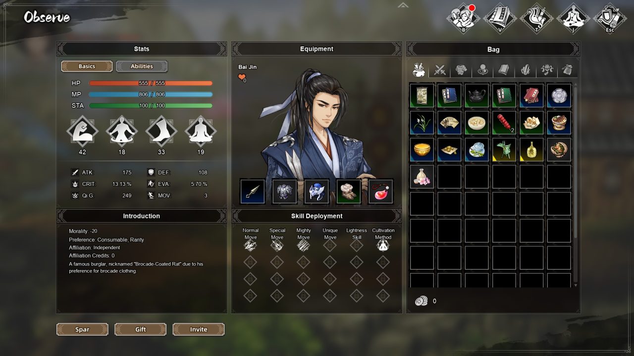 You can view the stats of certain NPCs, even possibly sparring and inviting them to join a party later in Wandering Sword.