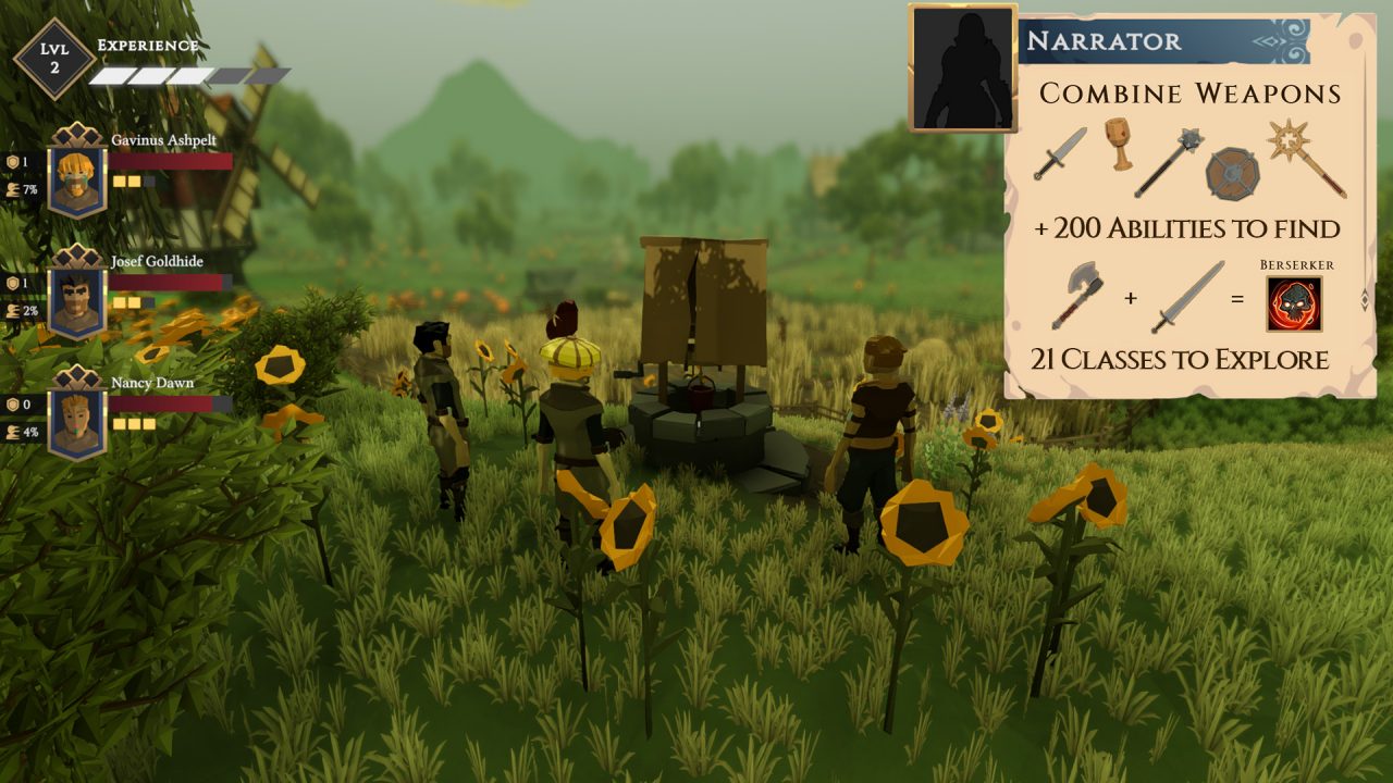 Yaengard Screenshot of a Grassy Field with Player Characters Near a Well