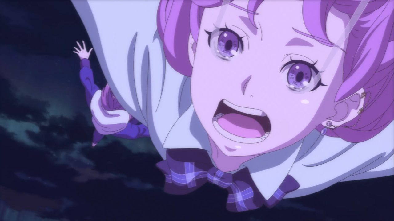 Yuna and Chani falling in an animated cutscene in Eternights.