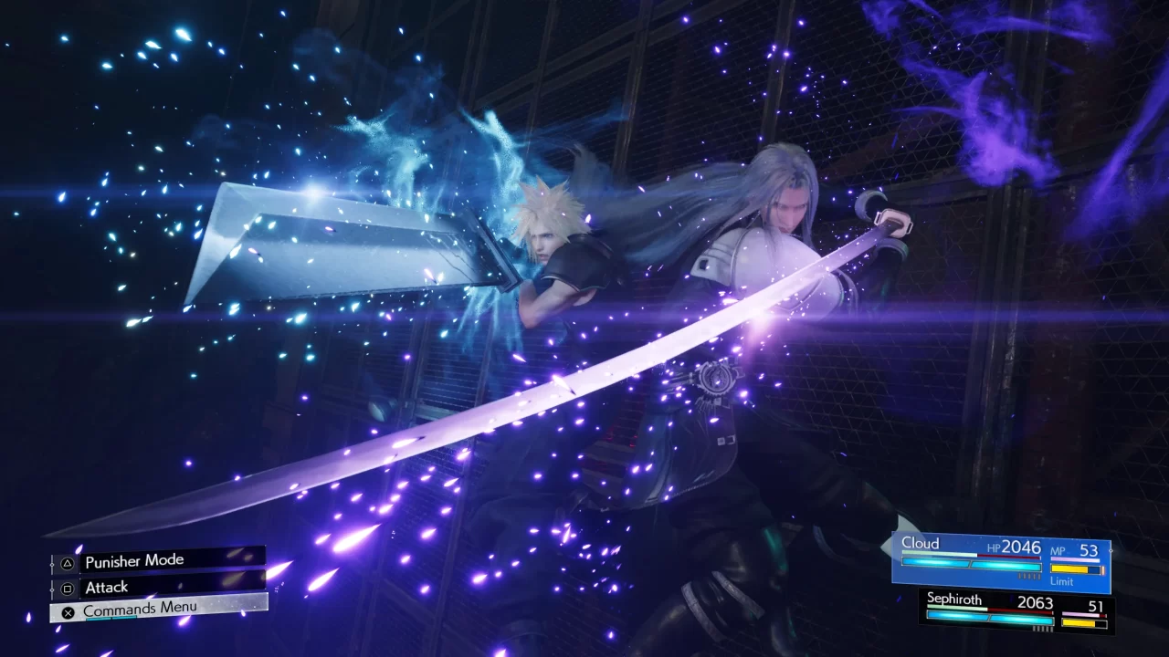 Cloud and Sephiroth show off an attack together in Final Fantasy VII Rebirth.