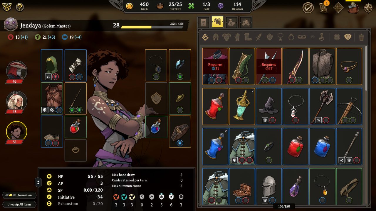 Gordian Quest Screenshot of Inventory UI