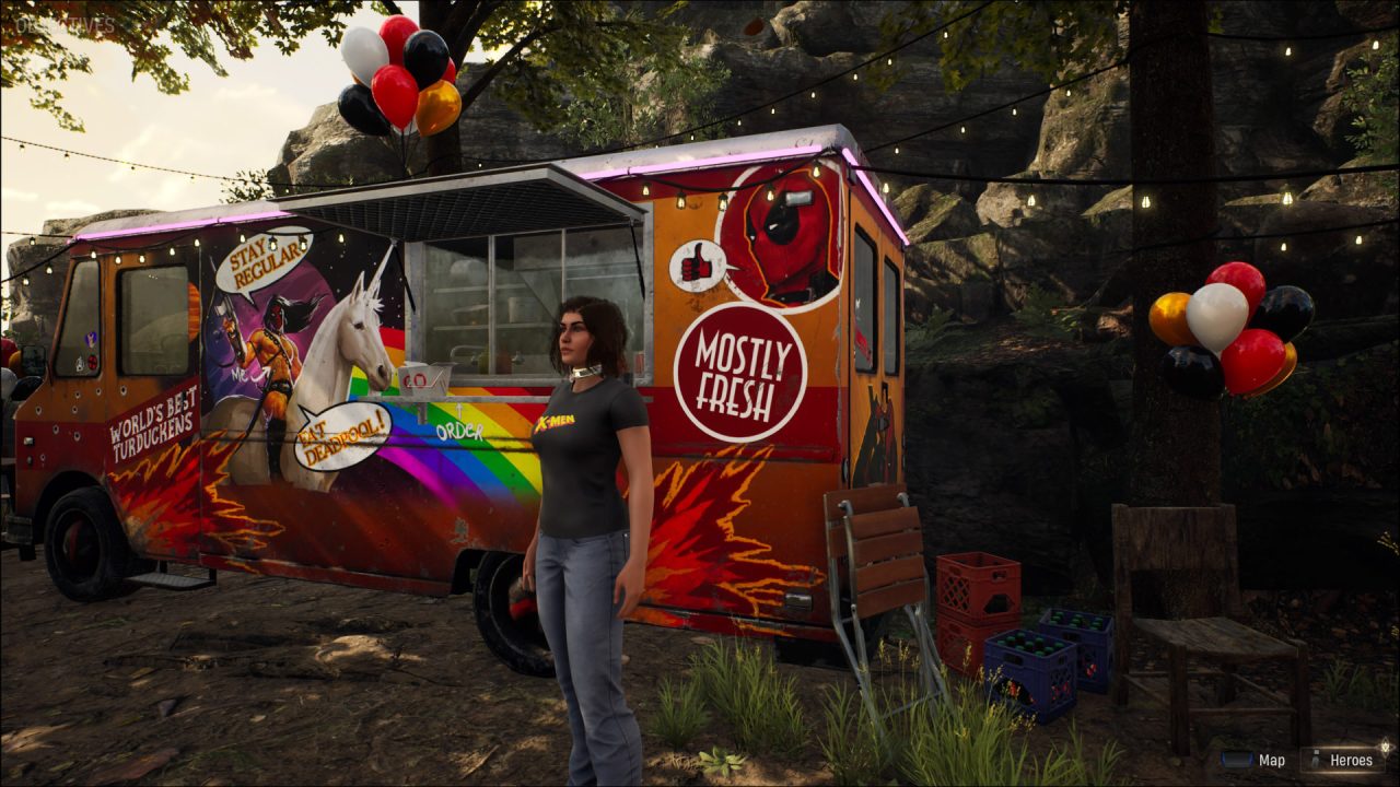 Deadpool's food truck is an entertaining addition to the Abbey grounds in Marvel's Midnight Suns: The Good, the Bad, and the Undead.