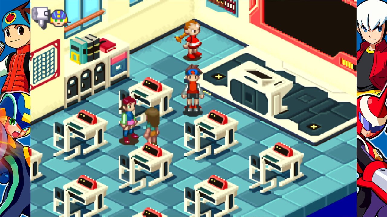 A school classroom in Mega Man Battle Network Legacy Collection.