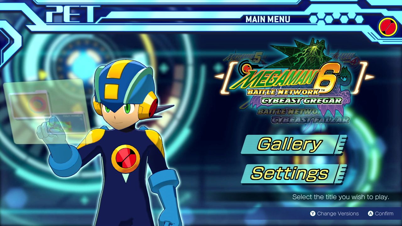 A title screen is shown for Mega Man Battle Network.