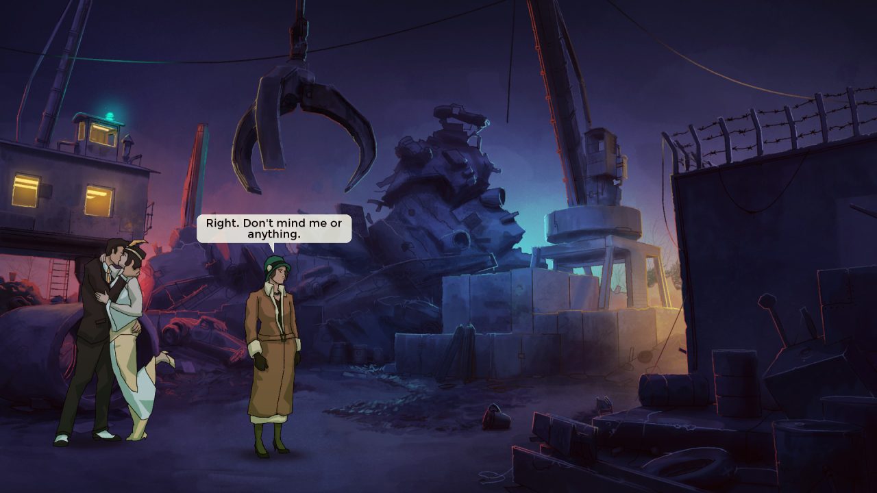 Smoochin' in a junkyard. On a honeymoon. Still in the 1920s. Don't mind Fia or anything!