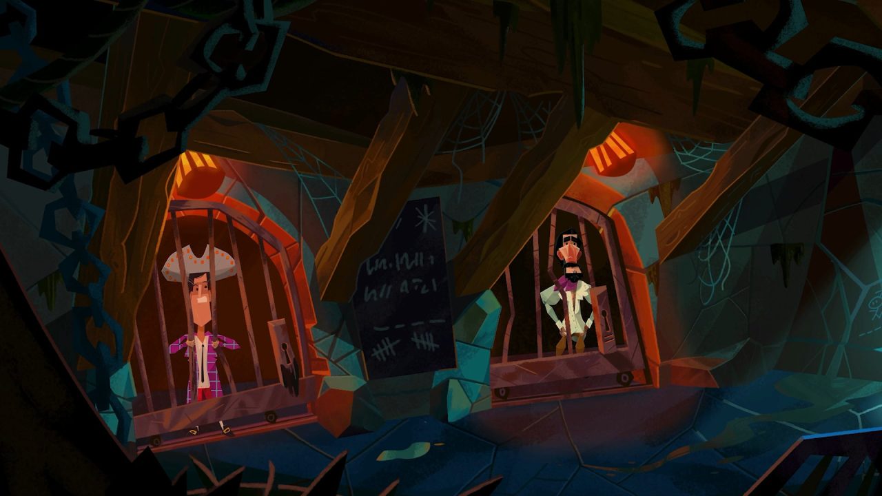 Stan the used ship salesman in a jail cell built into a cave wall in Return to Monkey Island.