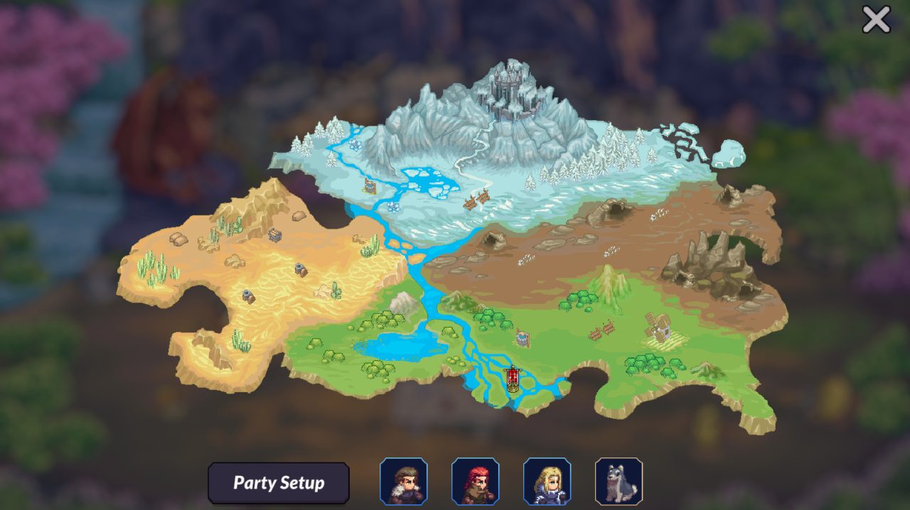 Tyrant's Blessing screenshot featuring the map of Tyberia you must peruse to advance.