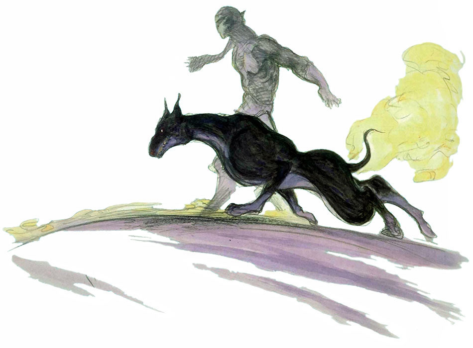 Artwork of Shadow and Interceptor from Final Fantasy VI