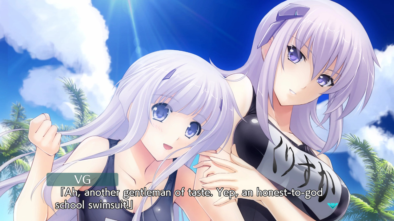Muv-Luv Alternative Total Eclipse screenshot of Inia and Cryska on the beach.