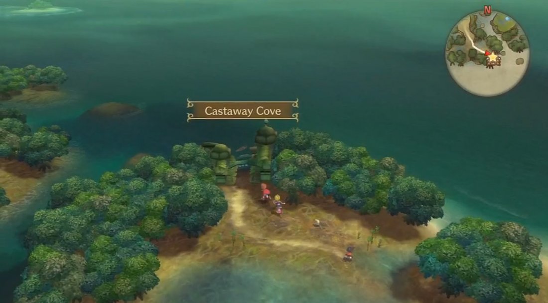 A screenshot outside of Castaway Cove in Ni no Kuni