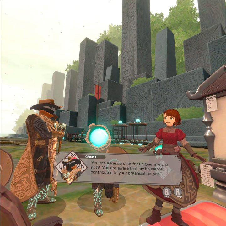 Iris from RuinsMagus making a funny face as another NPC is talking.