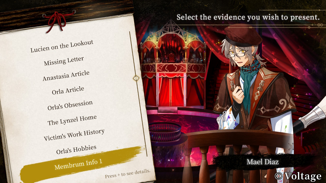 Presenting evidence in even if TEMPEST, selecting options from a list on the left.
