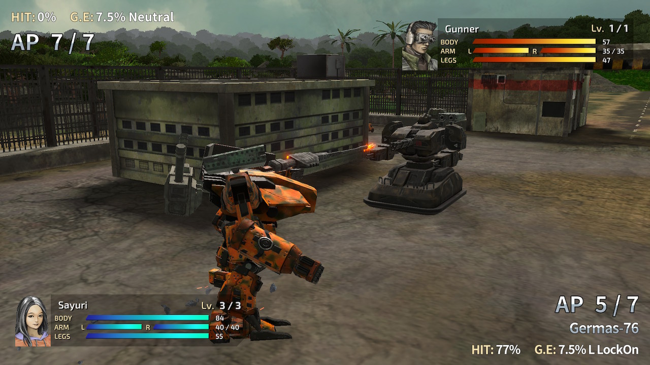 Two mechs fire at each other in Front Mission 2: Remake.