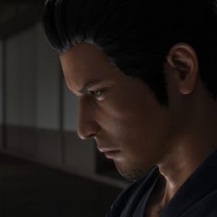 A screenshot of an aged Kazama Kiryu, the protagonist of Like A Dragon Gaiden: The Man Who Erased His Name, slightly bowing his head.