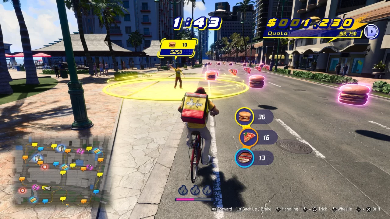 LIke a Dragon: Infinite Wealth's delivery minigame with Ichiban on a bicycle.