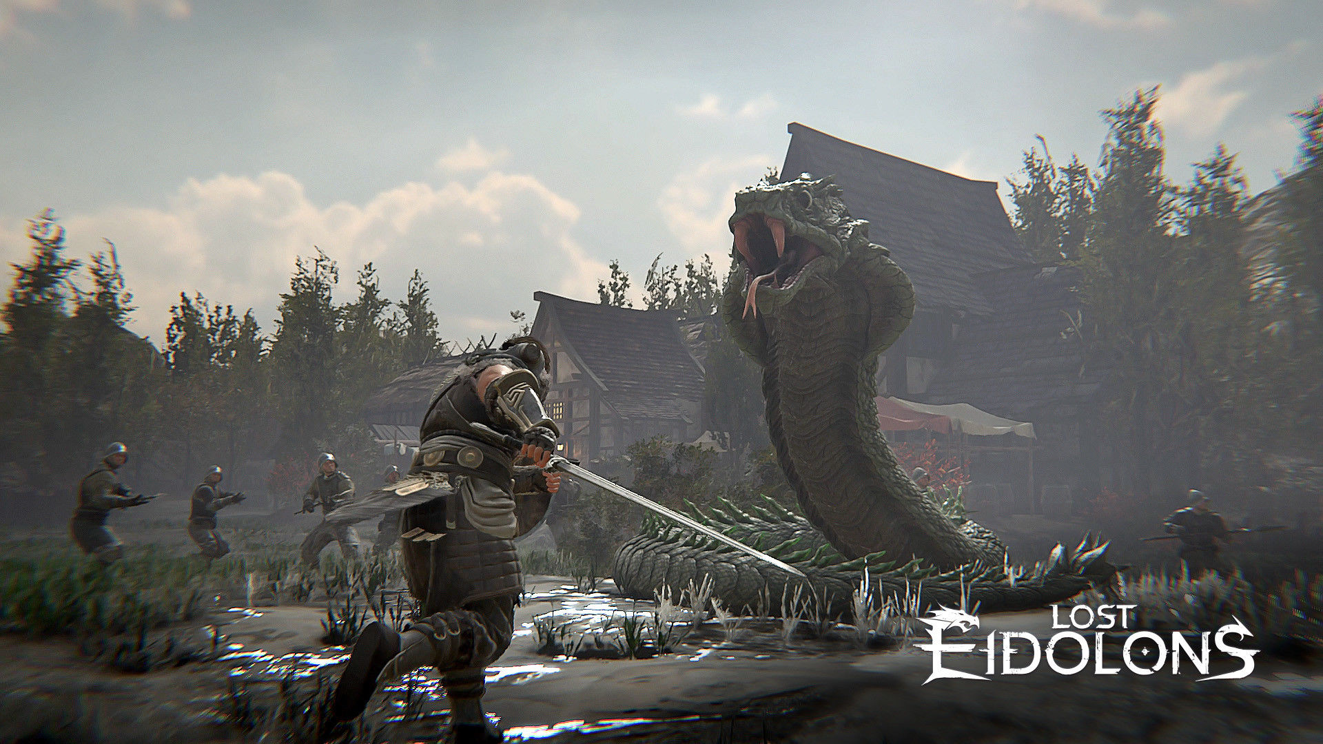 Fighting a giant snake in Lost Eidolons.