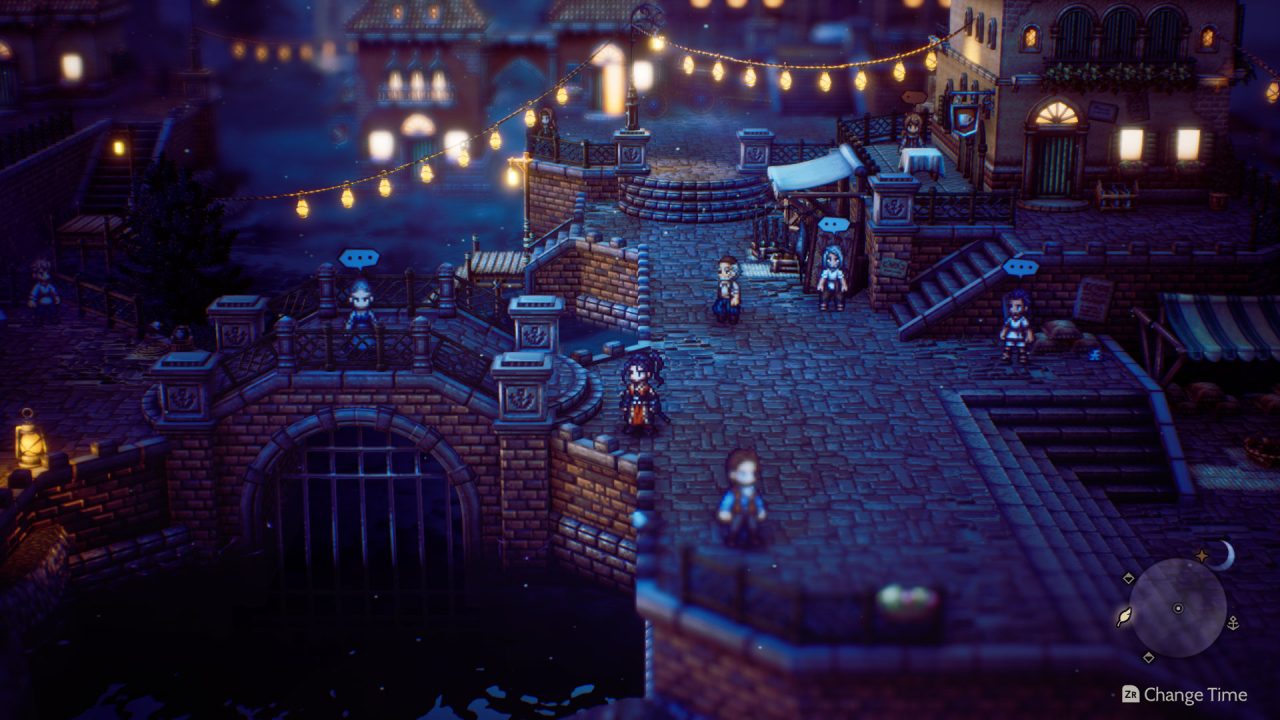 Hikari looking out from a bridge in Octopath Traveler II