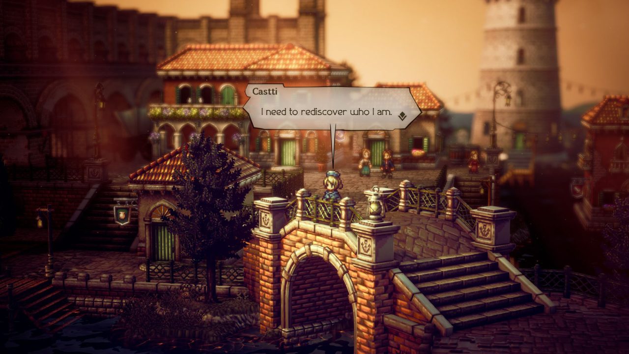 Castti looking off a bridge in Octopath Traveler II