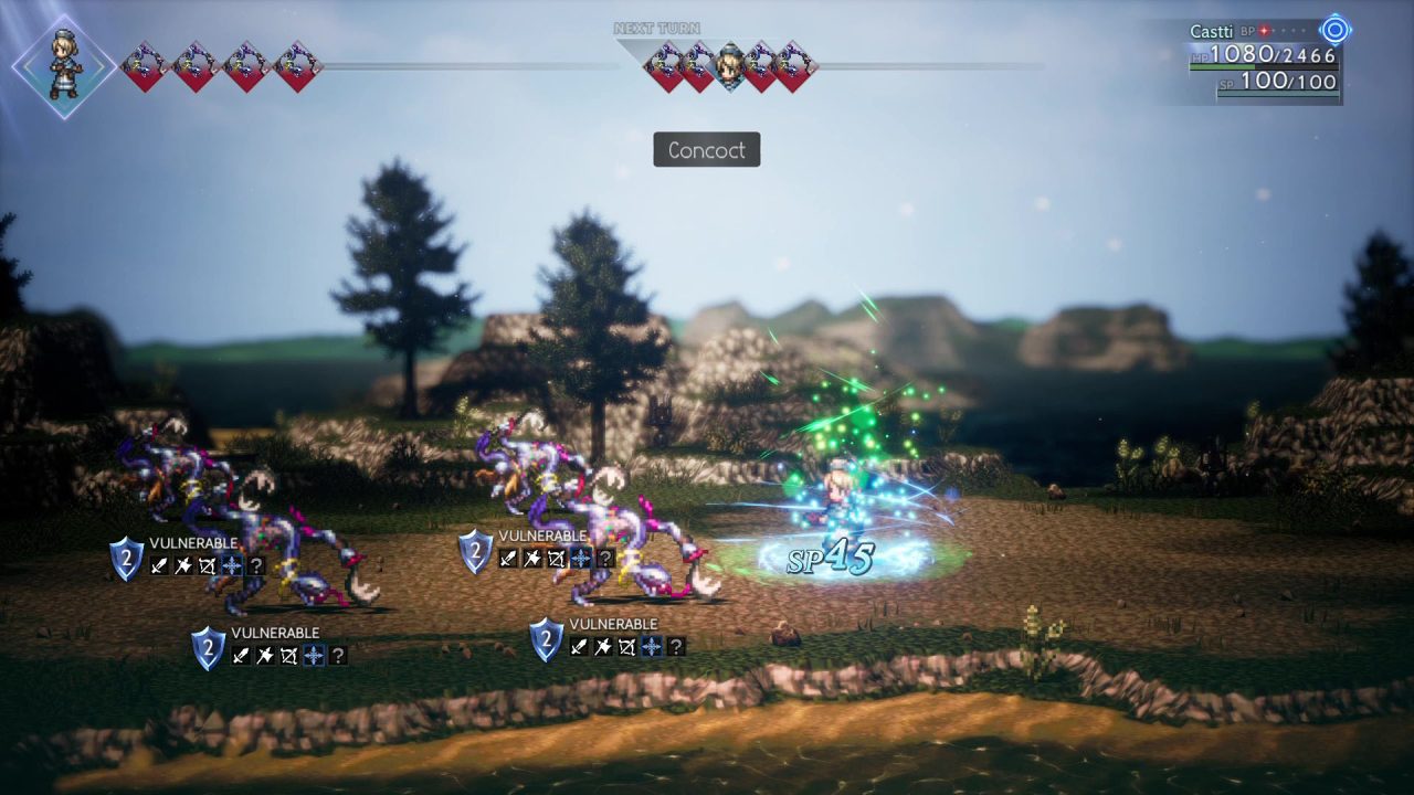 A screenshot of a battle in Octopath Traveler II