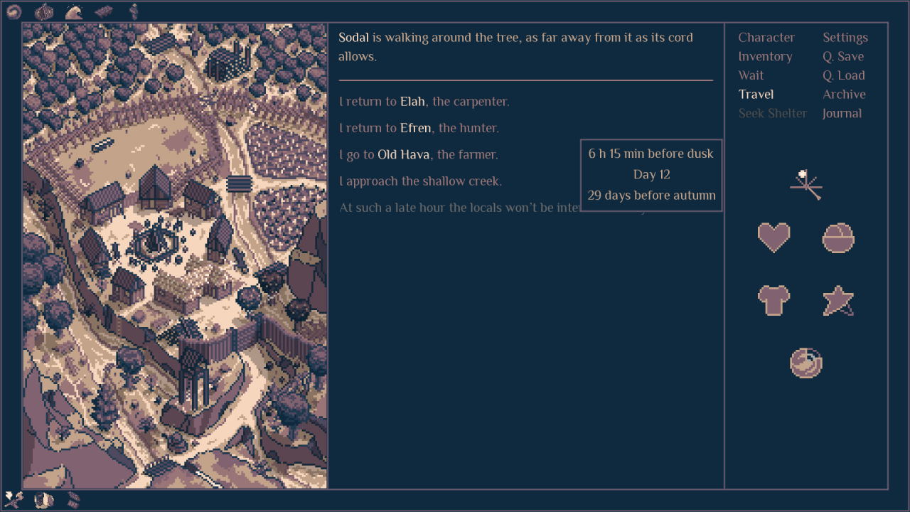 Typical encounter screen at town.