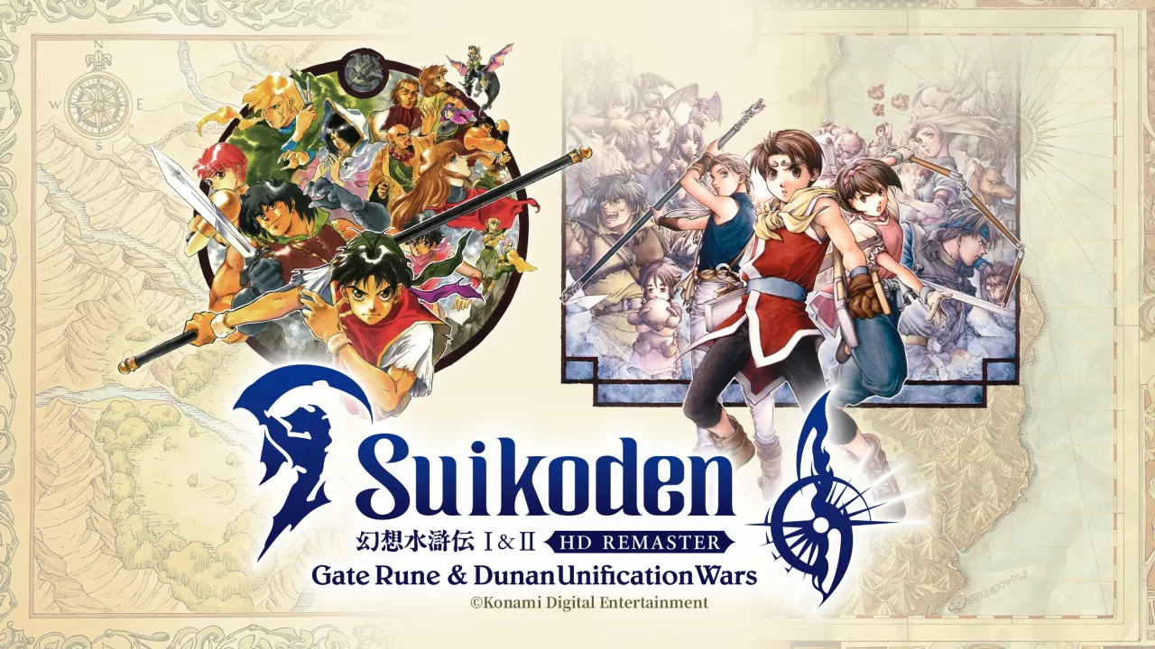 Suikoden I & II HD Remaster logo and character art from both games