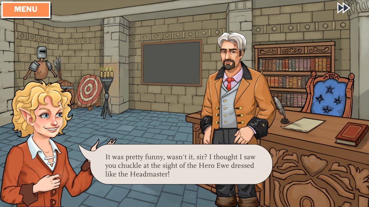 Summer Daze: Tillys Tale Screenshot of Tilly talking to Master Gerhard von Urwald in his office.