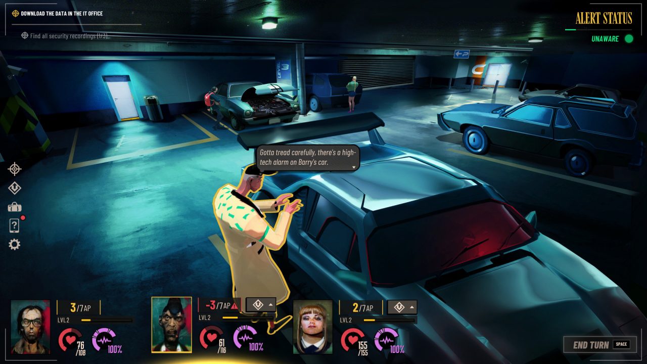 A character contemplates breaking into a car in Sunday Gold.