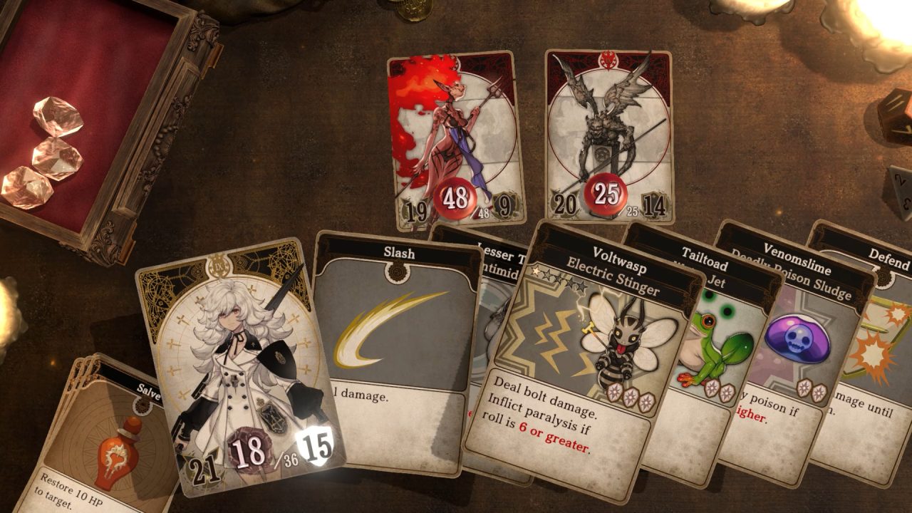 A battle screenshot from Voice of Cards: The Beasts of Burden.