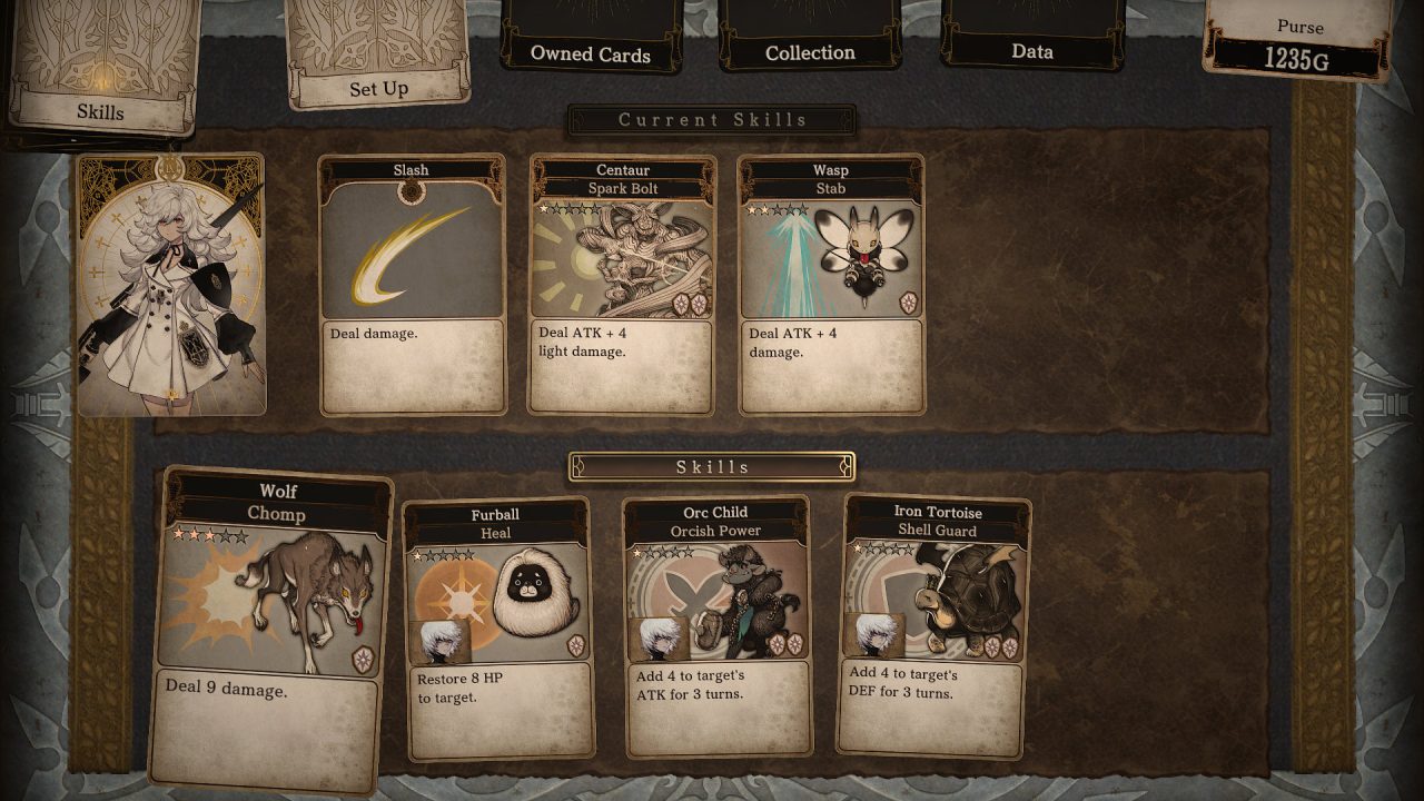 A screenshot of skill management from Voice of Cards: The Beasts of Burden.