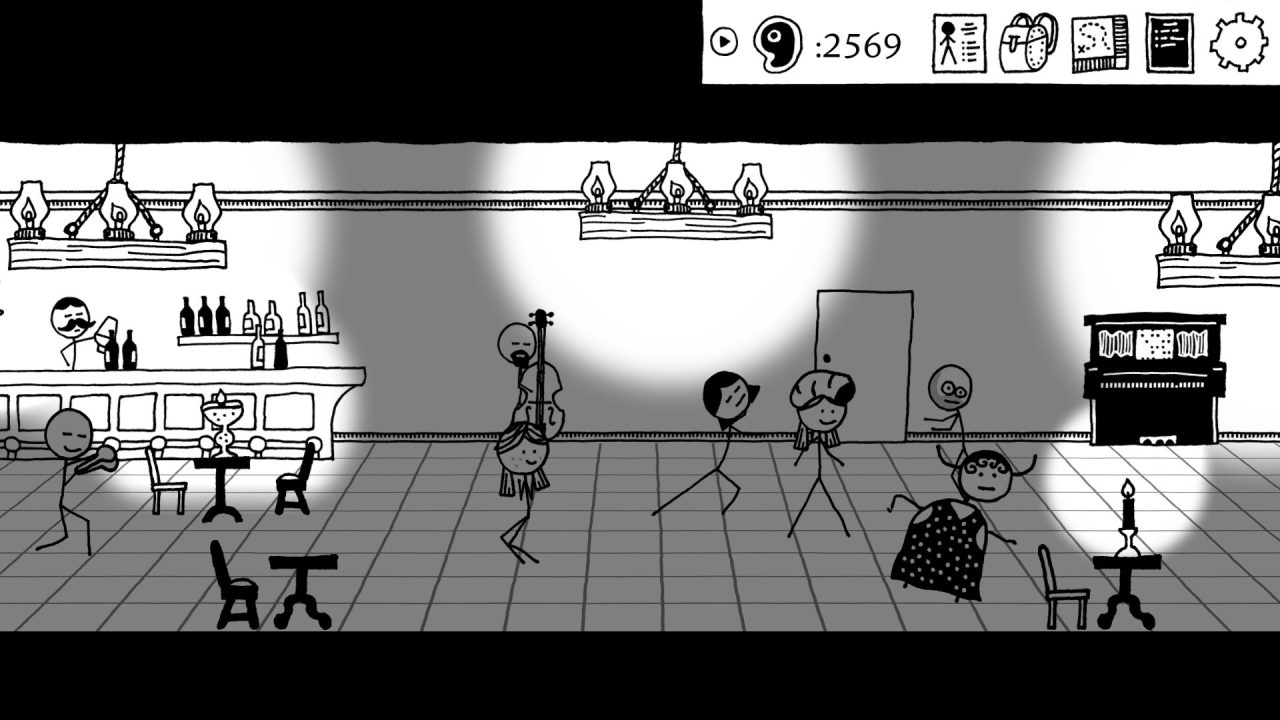 Dancing and music at the speakeasy in Shadows Over Loathing.