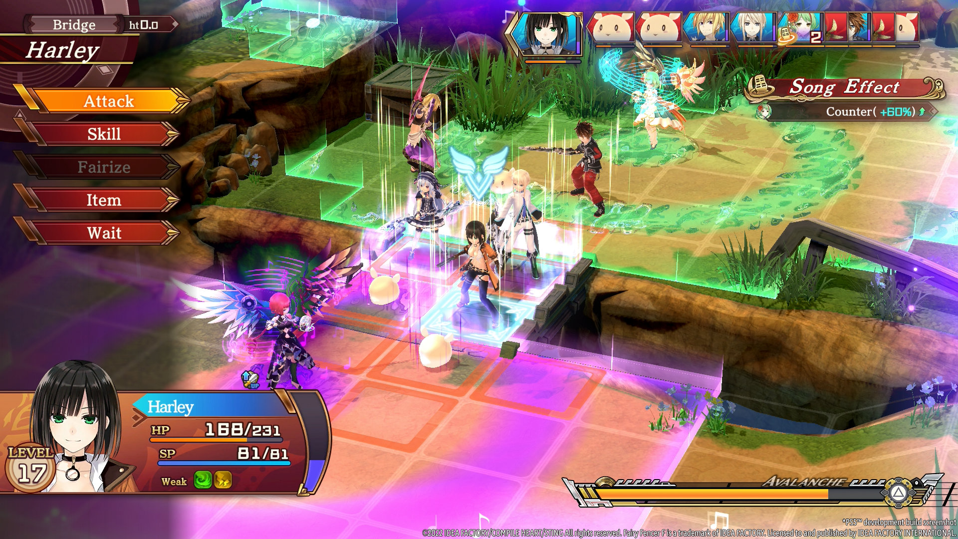 Fairy Fencer F: Refrain Chord Screenshot of a grid-based battle between several party members and enemies