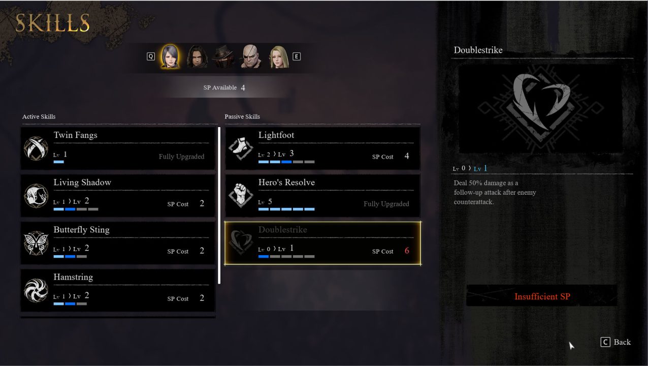 Redemption Reapers, a skill select screen where you can upgrade skills
