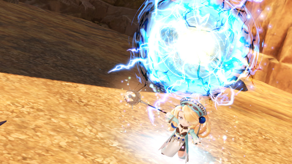 Atelier Marie Remake protagonist Marie casting a lightning spell in battle.