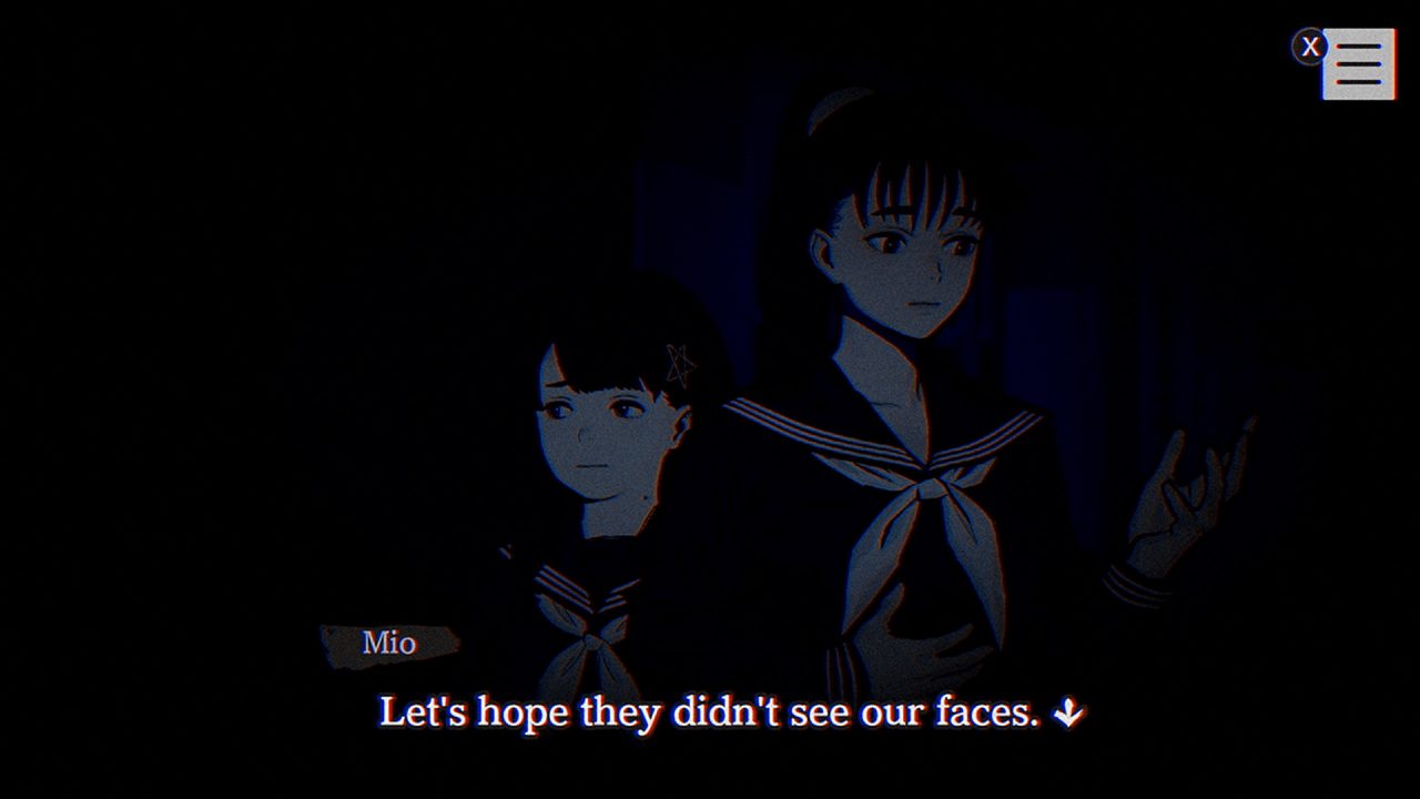 Two high school girls in a dark place, hoping others didn't see their faces in Paranormasight.