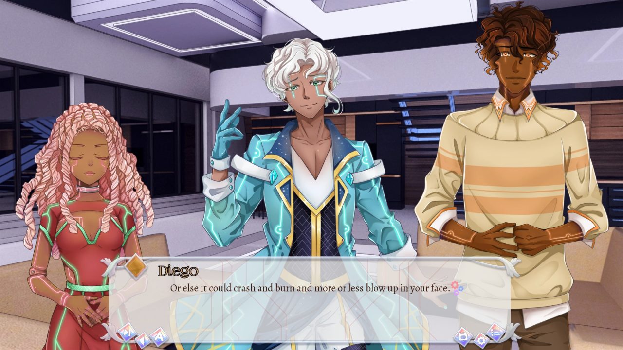 Aureve, Zaffre, and Diego discuss things in Belle Automata.
