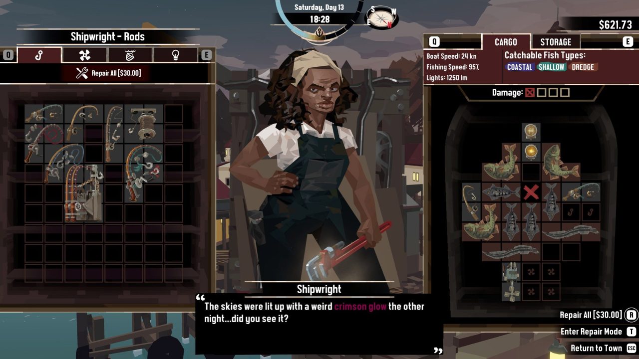 Buying ship supplies at a merchant in Dredge.