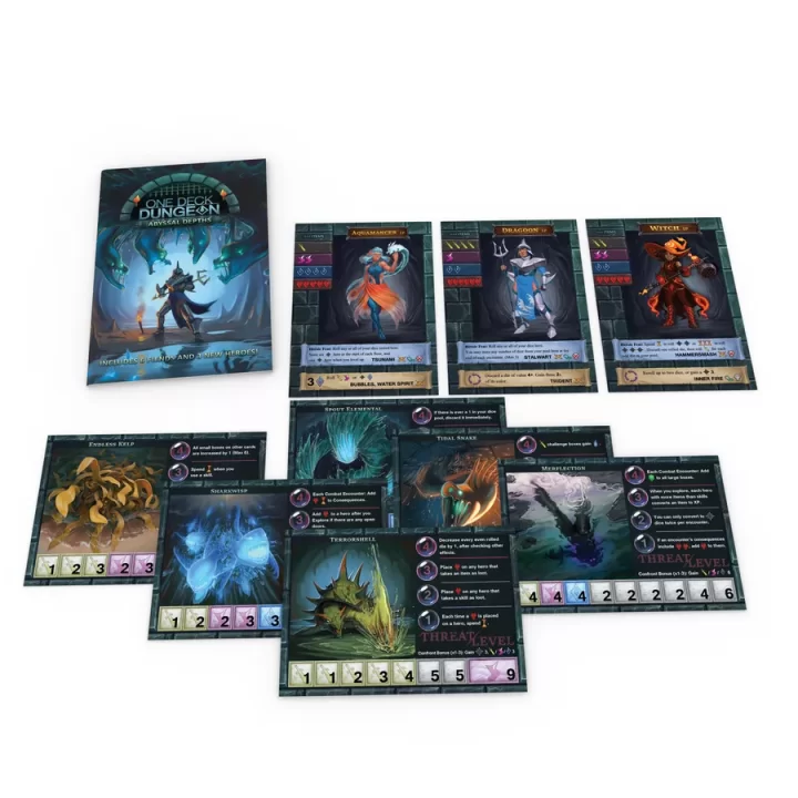 One Deck Dungeon: Abyssal Depths cards on white