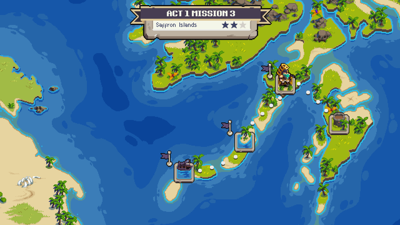 Wargroove 2 screenshot of the Outlaw campaign map in the Saffron Islands.