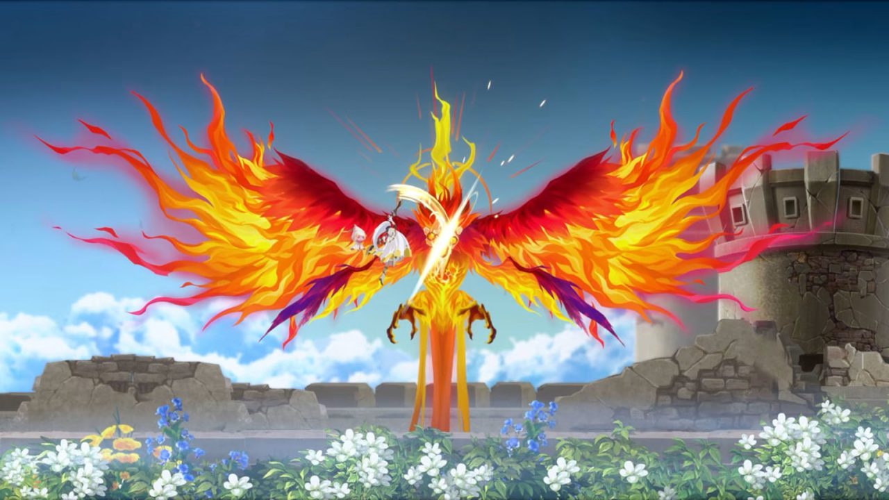 A fight with a Phoenix-like boss in Afterimage. 
