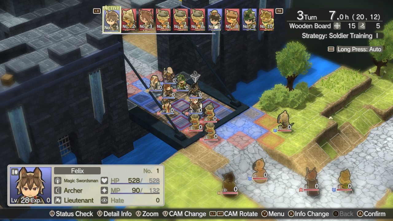 Cross Tails screenshot showing an isometric grid-based battle at castle gates