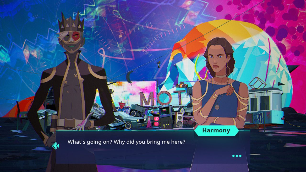 Chaos and Polly/Harmony have a chat in Reverie in Harmony: The Fall of Reverie.