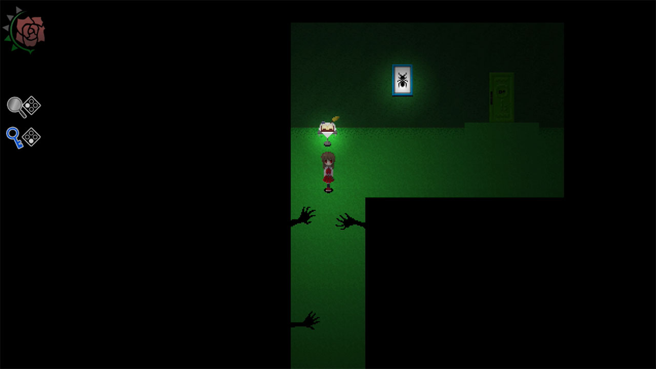 Ib protagonist Ib avoiding creepy hands in a hallway.