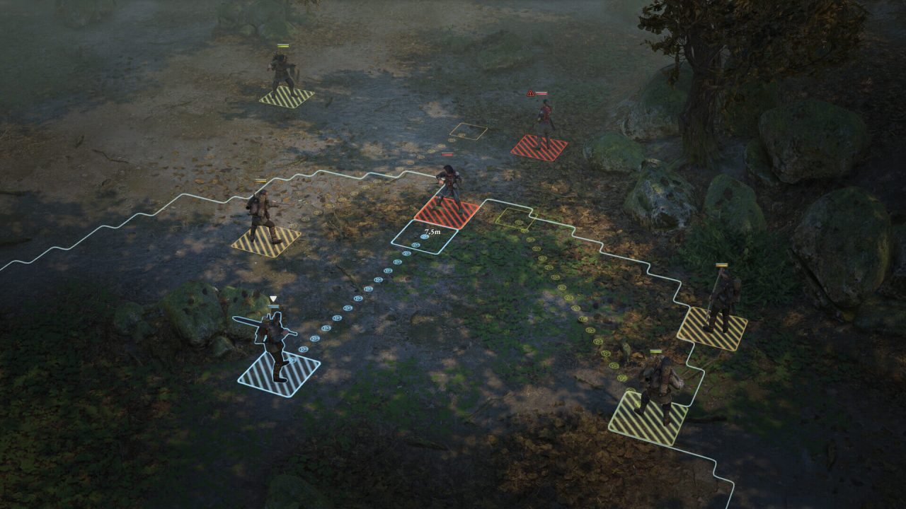 Wartales screenshot of a grid-based battle system as multiple units decide on their plans of attack.