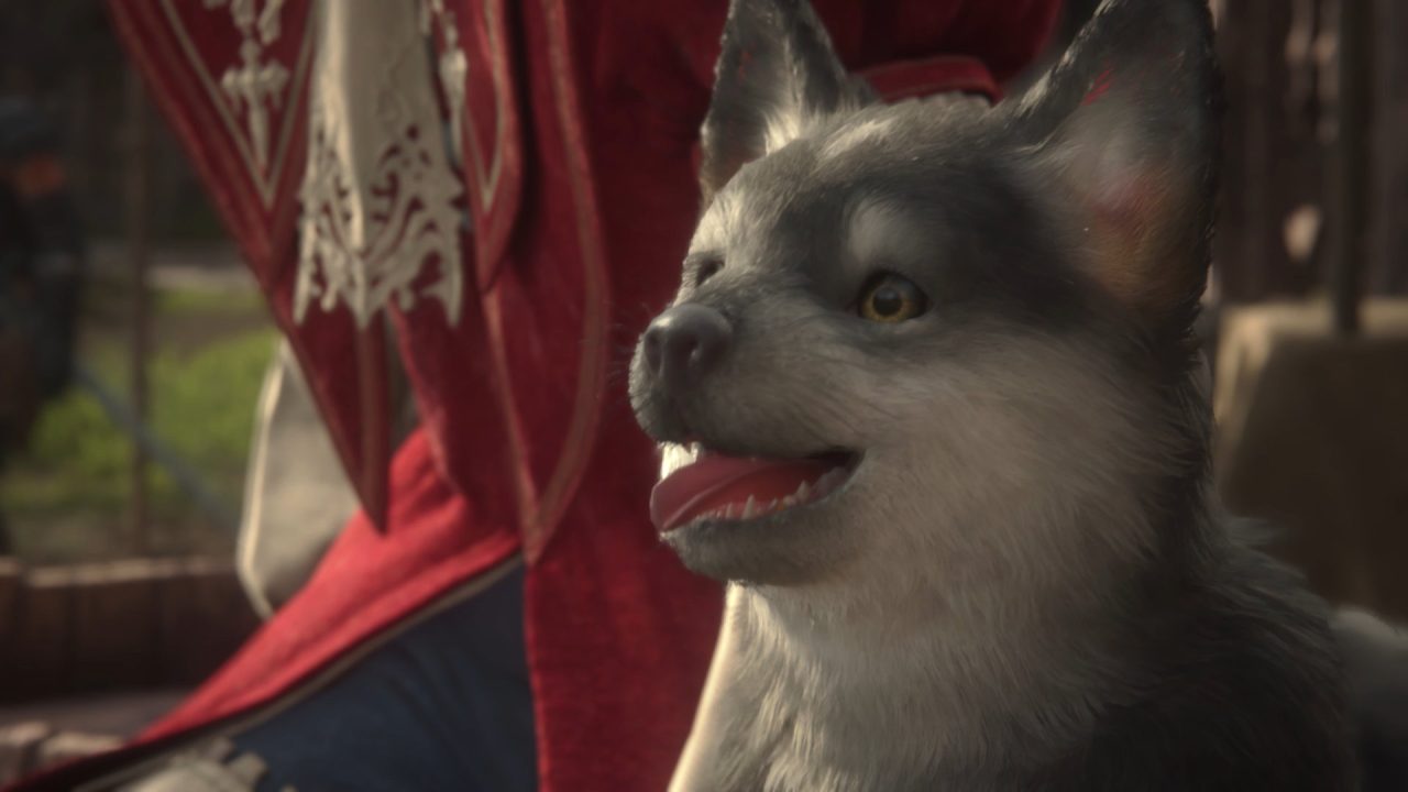 Puppy Torgal looks expectantly forward in a Final Fantasy XVI screenshot.